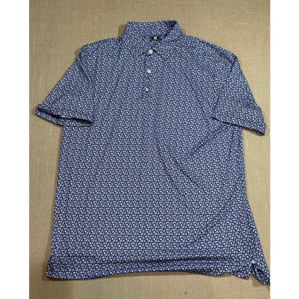 FootJoy Mens Lisle Floral Print Golf Polo Shirt Navy White 30468 L